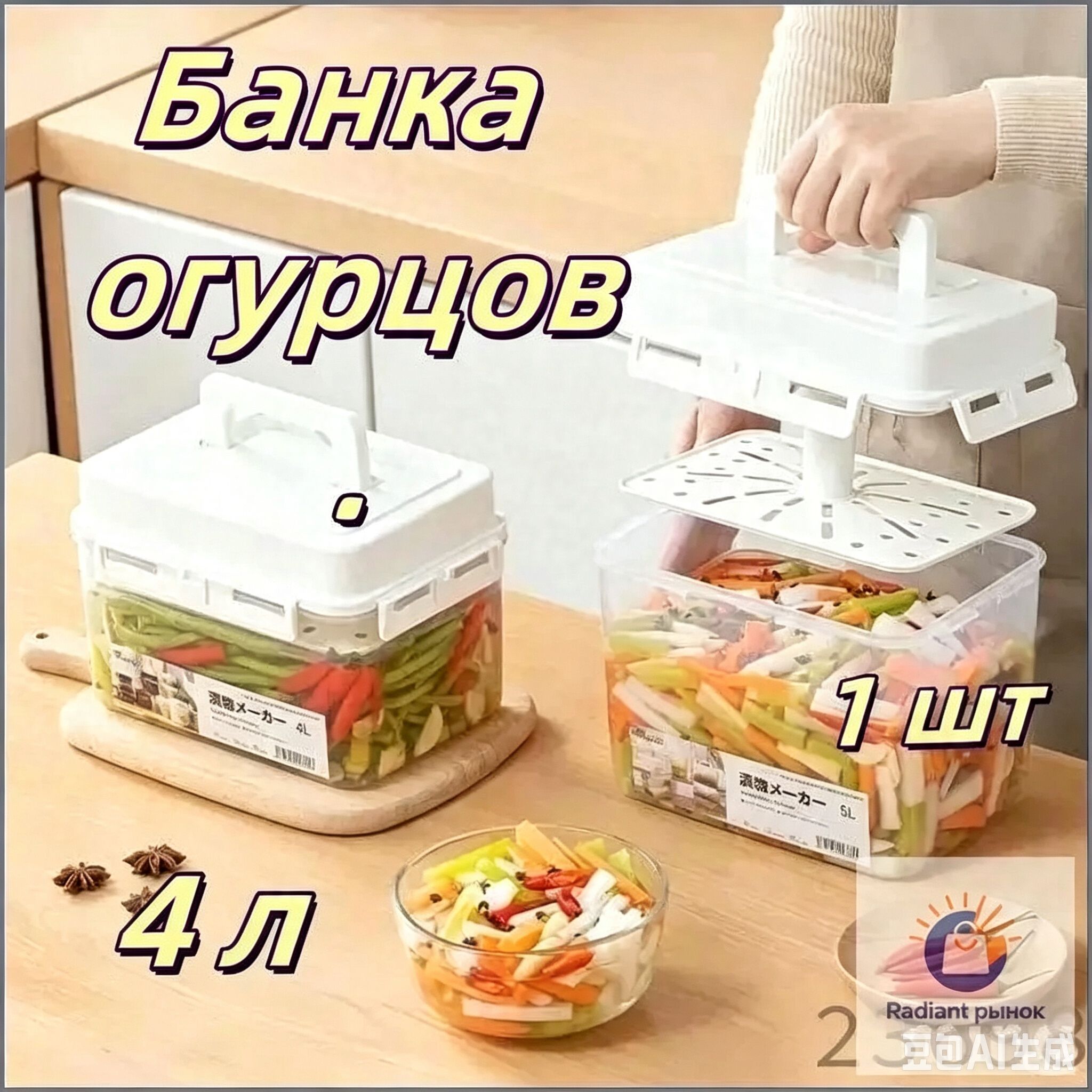 Кадка для засолки 4 л полипропилен, диаметр 23.5 см