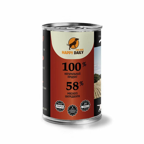 Влажный корм для собак Happy Daily, с говядиной, кусочки в соусе, в консерве 970 г