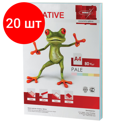 Комплект 20 шт, Бумага цветная CREATIVE color (Креатив) А4, 80 г/м2, 250 л, (5 цветов х 50 листов), микс пастель, БПpr-250r