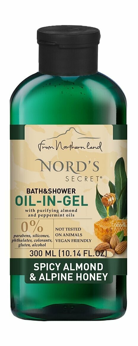 Смягчающий гель для душа с ароматом миндаля и альпийского меда Nords Secret Soothing Bath & Shower Oil-In-Gel Spicy Almond & Alpine Honey