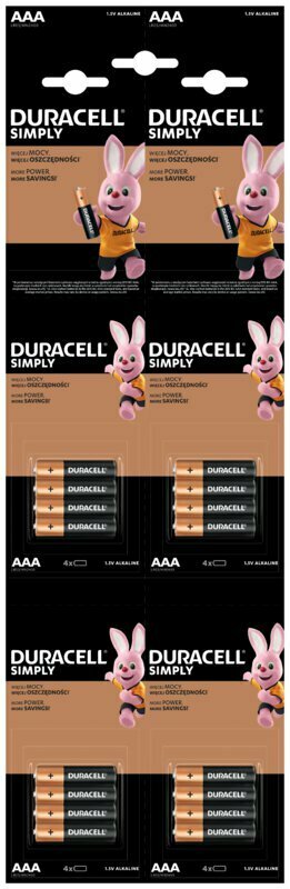 Батарейки AAA Duracell LR03 16BL 4x4 HDBC мизинчиковые 16 шт