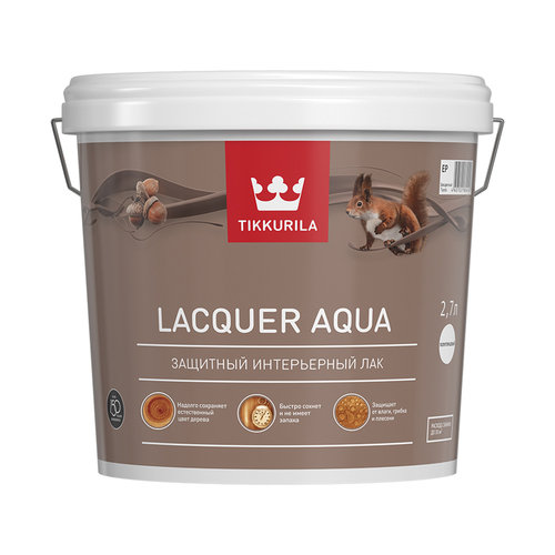 TIKKURILA Euro Laquer Aqua / Евро Лак Аква антисептирующий водный лак матовый 2,7л,