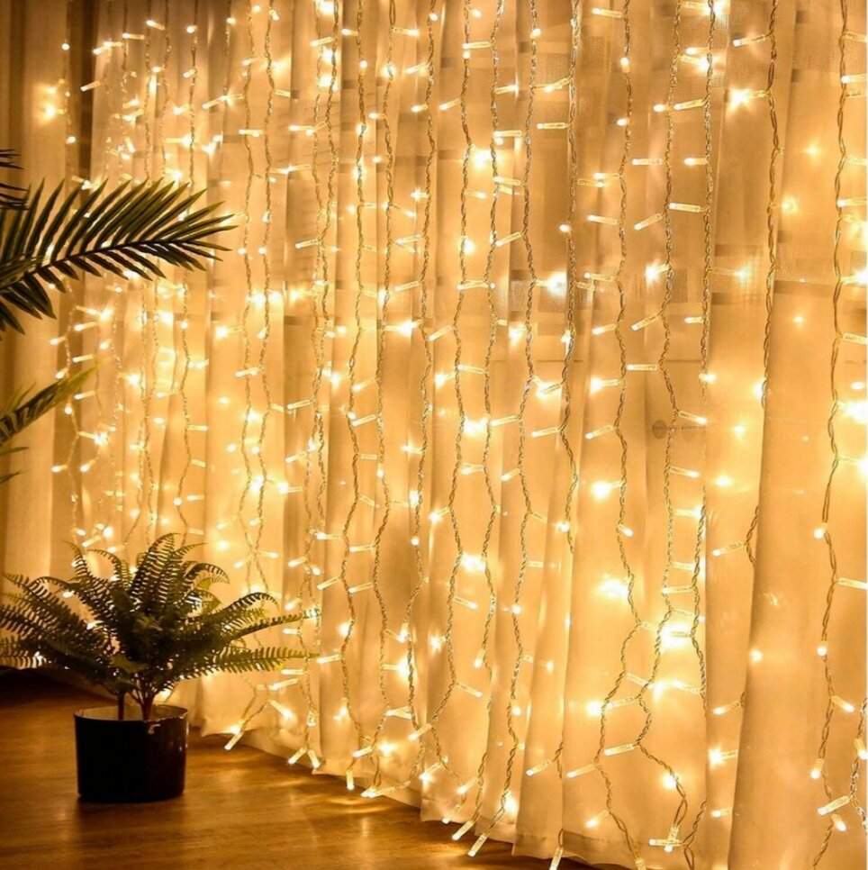 фото Светодиодная гирлянда-штора на окно, разноцветная, 3×3м, 8 режимов/ удлинитель в комплекте