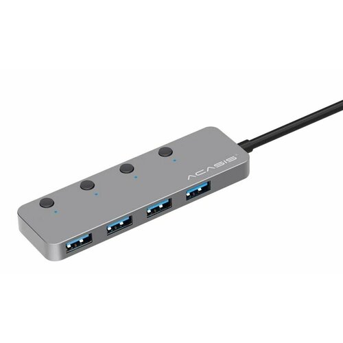 USB 3.0 Hub 4 port пассивный ACASIS HS080S (Al, серебристый, c отдельными выкл, питание micro-USB, кабель 0.3м)