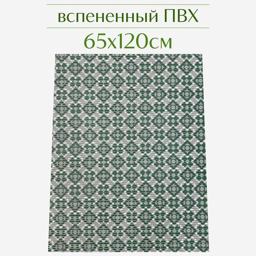 Напольный коврик для ванной из вспененного ПВХ 65x120 см, тёмно-зеленый/серый, с рисунком