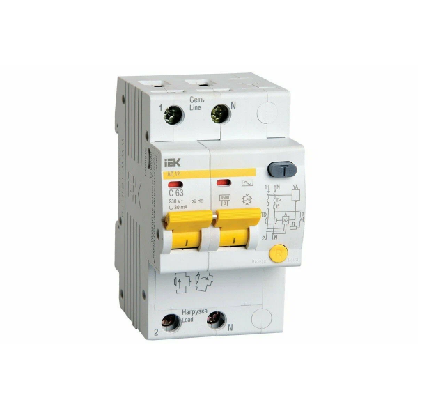 Автоматический выключатель дифферинциального тока IEK АД-12 (MAD10-2-063-C-300) 2П 63А С 300мА 4,5кА
