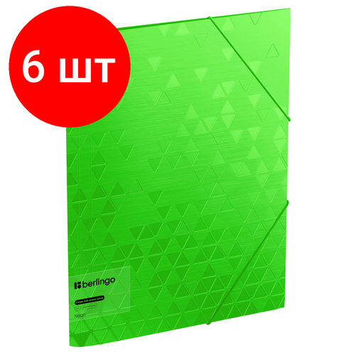 Комплект 6 шт, Папка на резинке Berlingo Neon А4, 600мкм, зеленый неон