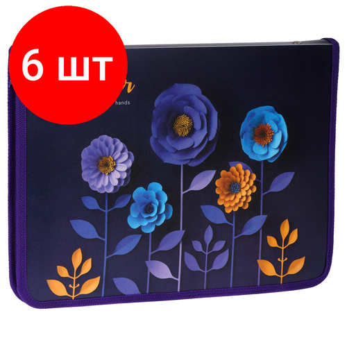 Комплект 6 шт, Папка для труда 1 отделение, А4, ArtSpace La fleur, 325*230*25мм, пластик, молния вокруг, откид. планка