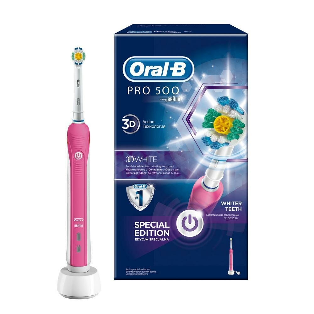 Oral-B Электрическая зубная щетка PRO 500 3D White Розовая