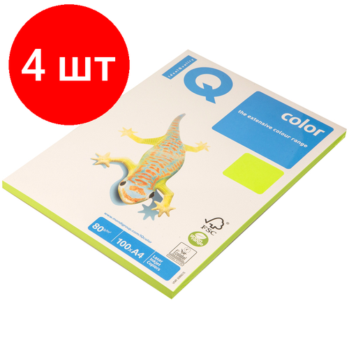 Комплект 4 шт, Бумага IQ Color neon А4, 80г/м2, 100л. (зеленый неон) канцелярия iq бумага цветная неон а4 500 листов