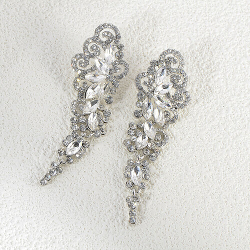 Серьги с подвесками Sergio Meloni свадебные длинные серьги, кристалл, размер/диаметр 80 мм, серебряный
