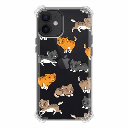 Полупрозрачный дизайнерский силиконовый с усиленными углами чехол для Iphone 12 Mini Прозрачные кошки