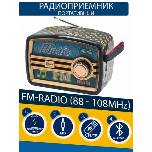 Радиоприемник EPE с Bluetooth FM с слотом для флешки TF/AUX BLACK/GOLD