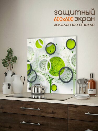 Изображение товара Защитный экран от брызг на плиту 600х600х4мм. Стеновая панель для кухни из закаленного стекла. Фартук для кухни на стену