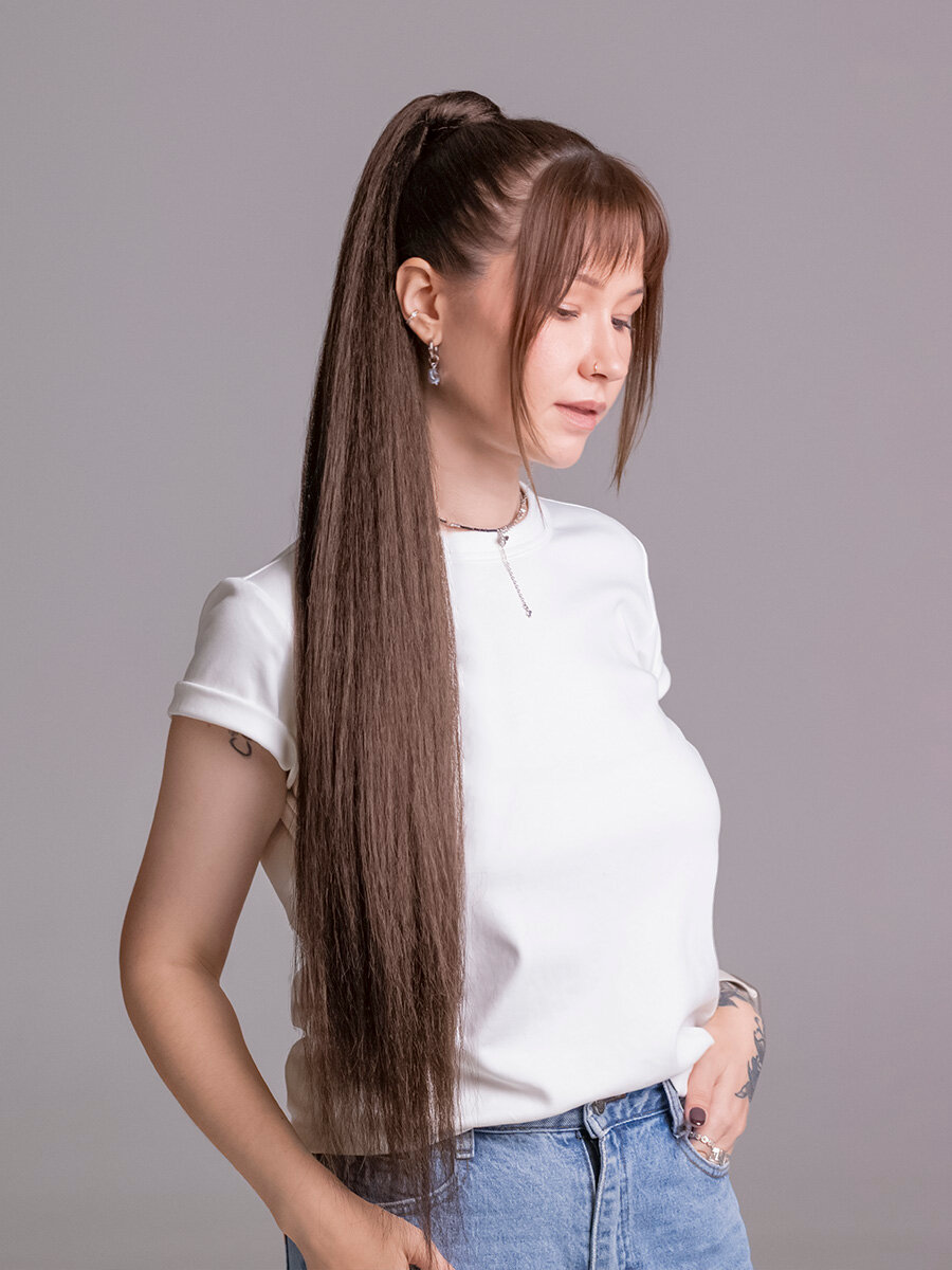 Накладной Хвост на резинке Горький Шоколад 85см/150см ZEBRA_BRAIDS Шиньон/Афрохвост — фото 1