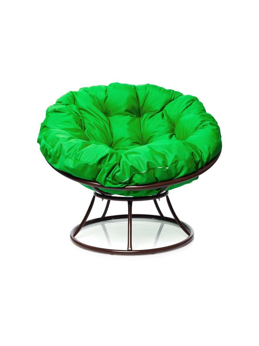 Кресло "Папасан" без ротанга коричневое / зеленая подушка M-Group