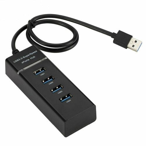 Концентратор-USB (разветвитель, хаб) на 4 порта USB 3.0 с LED-подсветкой (Черный) PORT 3.0 USB HUB / USB-разветвитель USB 3.0 Type-A x4,