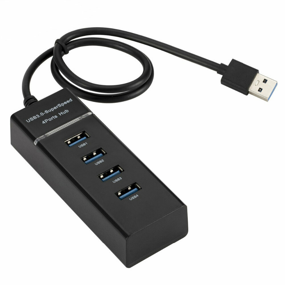 Концентратор-USB (разветвитель хаб) на 4 порта USB 3.0 с LED-подсветкой (Черный) PORT 3.0 USB HUB / USB-разветвитель USB 3.0 Type-A x4