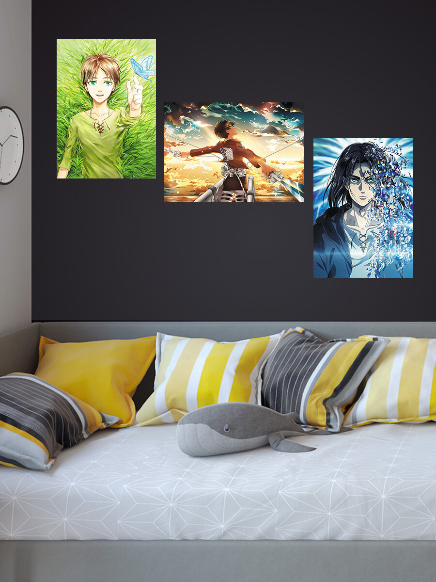 Плакат аниме Homepick 3шт А3  Атака Титанов  Eren 37776   420х297 мм Постер 