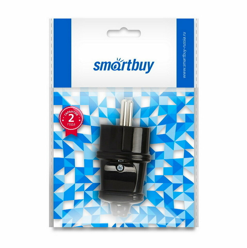 Вилка Smartbuy, прямая с заземлением черная 16А 250В (SBE-16-P01-b) — фото 1