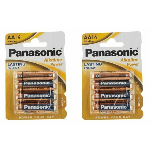 PANASONIC Батарейки AA LR06 Alkaline Power со стикером 4шт/уп, 2уп батарейки panasonic lr6 alkaline power sr4 б б 48шт