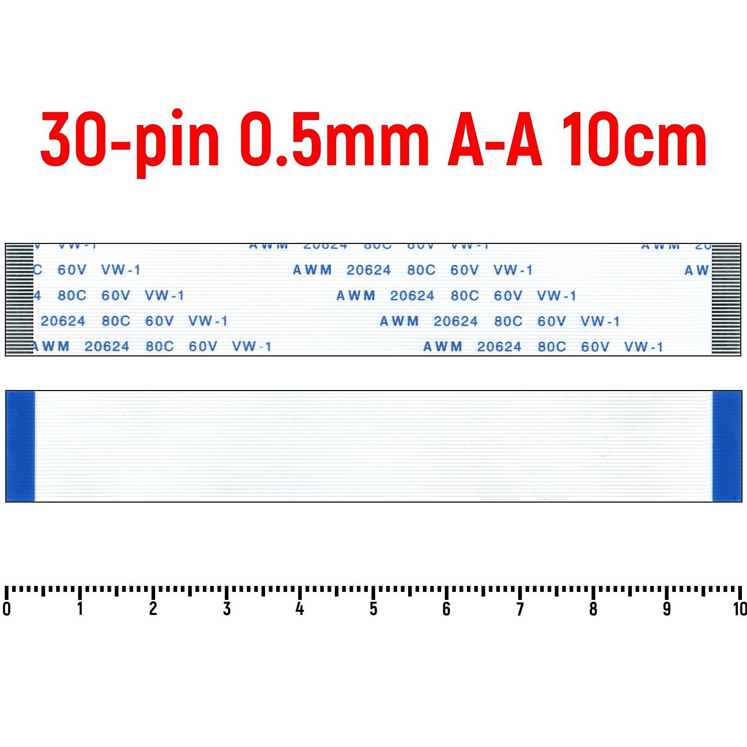Шлейф FFC 30-pin Шаг 0.5mm Длина 10cm Прямой A-A
