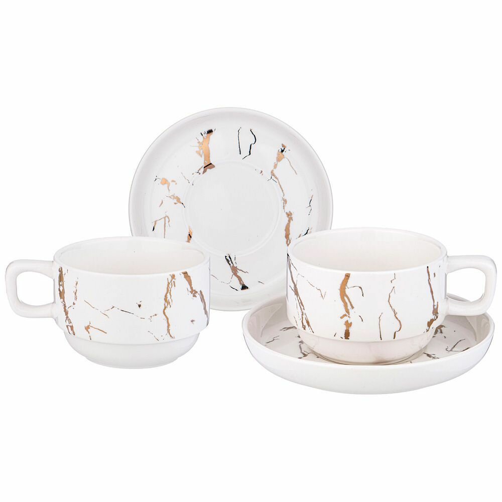 Чайный набор посуды на 2 персон Lefard Fantasy 200 мл, сервиз 4 предмета: 2 чашки и блюдца, подарочный белый Фарфор Лефард