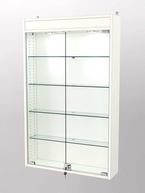 фото Витрина настенная с регулировочными полками №2-3А-РЕГ с подсветкой, Белый 60 x 15 x 97 см (ДхШхВ)