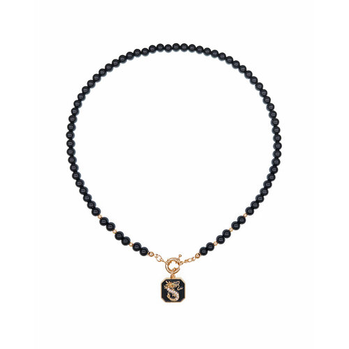 Колье Strekoza Collection, гагат, циркон, длина 44 см, золотой, черный