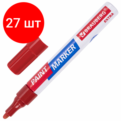 Комплект 27 шт, Маркер-краска лаковый EXTRA (paint marker) 4 мм, красный, улучшенная нитро-основа, BRAUBERG, 151980