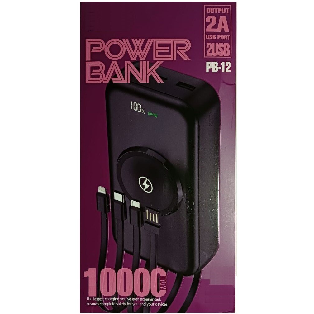 Повербанк (PowerBank) ISA РВ-12 (37Wh) 10000mAh с функцией беспроводной зарядки (чёрный)