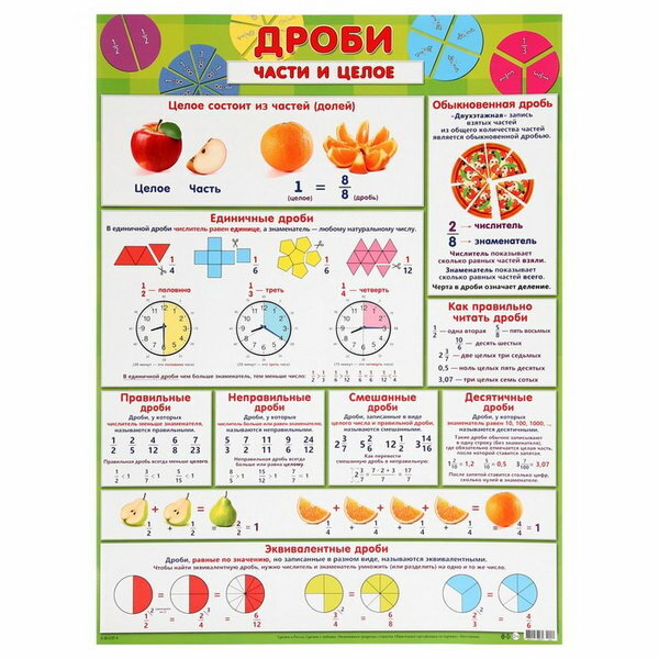 Плакат "Дроби. Части и целое" 44.6x60 см