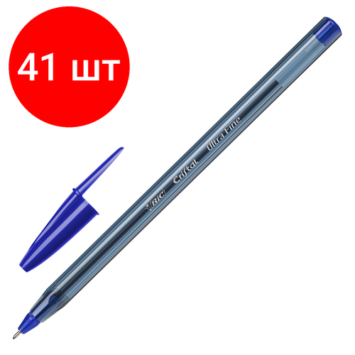 Комплект 41 шт, Ручка шариковая BIC Cristal Exact, синяя, корпус тонированный, узел 0.7 мм, линия письма 0.28 мм, 992605