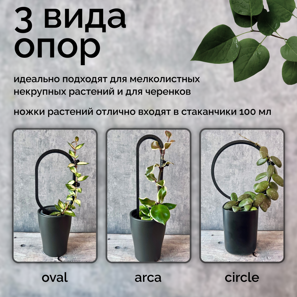 Опора для растений, 3 шт. (Oval, Circle, Arca), черный, высота 18 см - фотография № 2