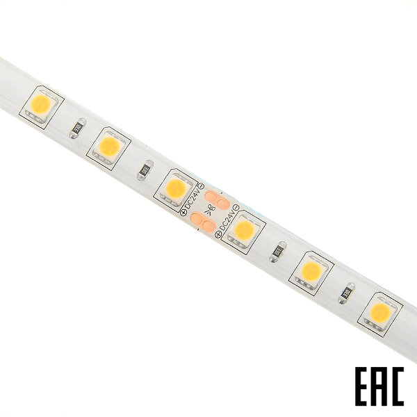 фото Лента светодиодная постоянного тока Ecola 5 м 24В 72Вт 300 Led теплый белый IP65 P5DW14ESB
