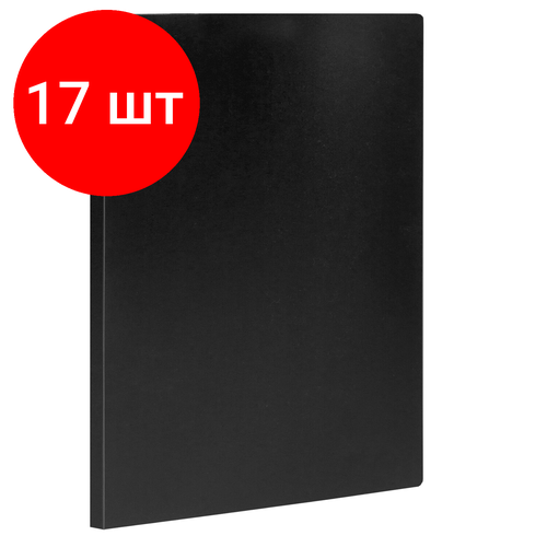 Комплект 17 шт, Папка с боковым металлическим прижимом STAFF, черная, до 100 листов, 0.5 мм, 229233