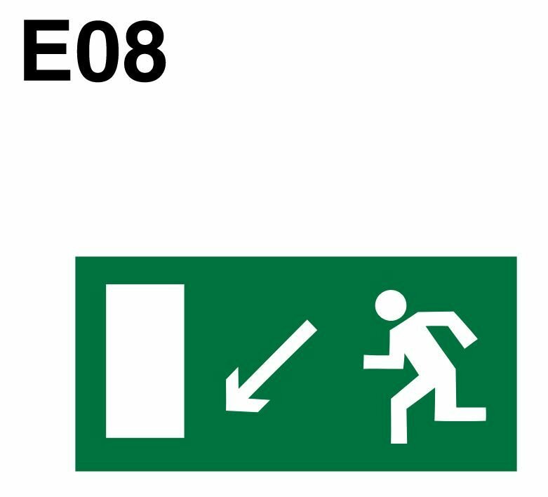 Эвакуационный знак. Е08 Направление к эвакуационному выходу налево вниз ГОСТ 12.4.026-2015 150х300мм