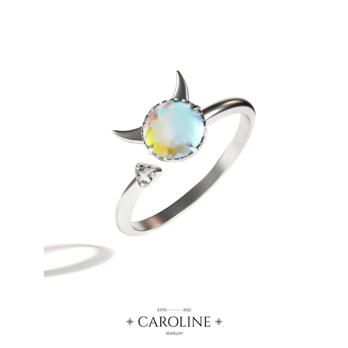 фото Кольцо-кулон caroline jewelry, лунный камень, кристалл, безразмерное, серебряный