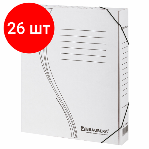 Комплект 26 шт, Папка архивная с резинкой А4 (325х250 мм), 45 мм, до 400 листов, плотная, микрогофрокартон, БЕЛАЯ, BRAUBERG, 126511