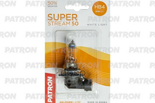 Лампа Галогенная Блистер 1Шт Hb4 12V 51W 3400K P22d Super Stream 50 (+50% Яркости, Стандартный Свет, +20М Светового Потока) С.