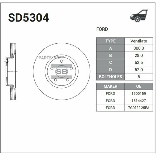 SD5304 SANGSIN BRAKE Диск тормозной FORD MONDEO IV 07- d 300.00мм передний