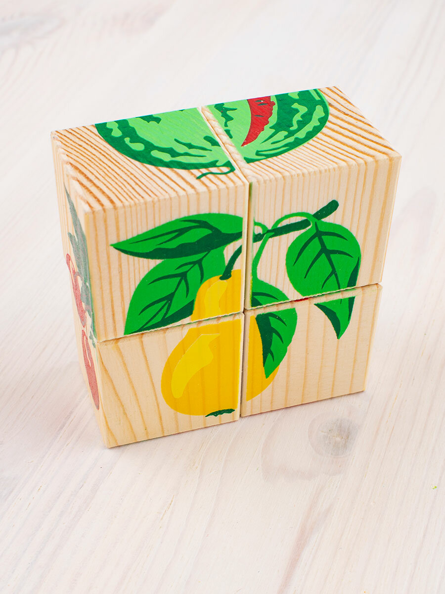 Деревянные кубики «Фрукты-ягоды» 4 элемента, Томик - фото №7