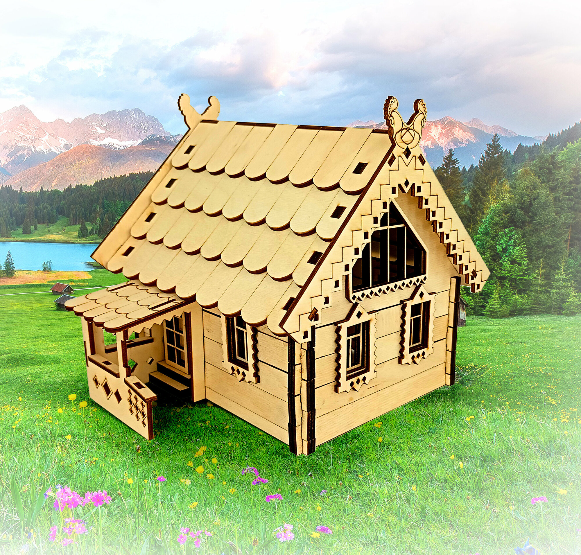 Сборная модель / деревянный конструктор - Деревенский домик
