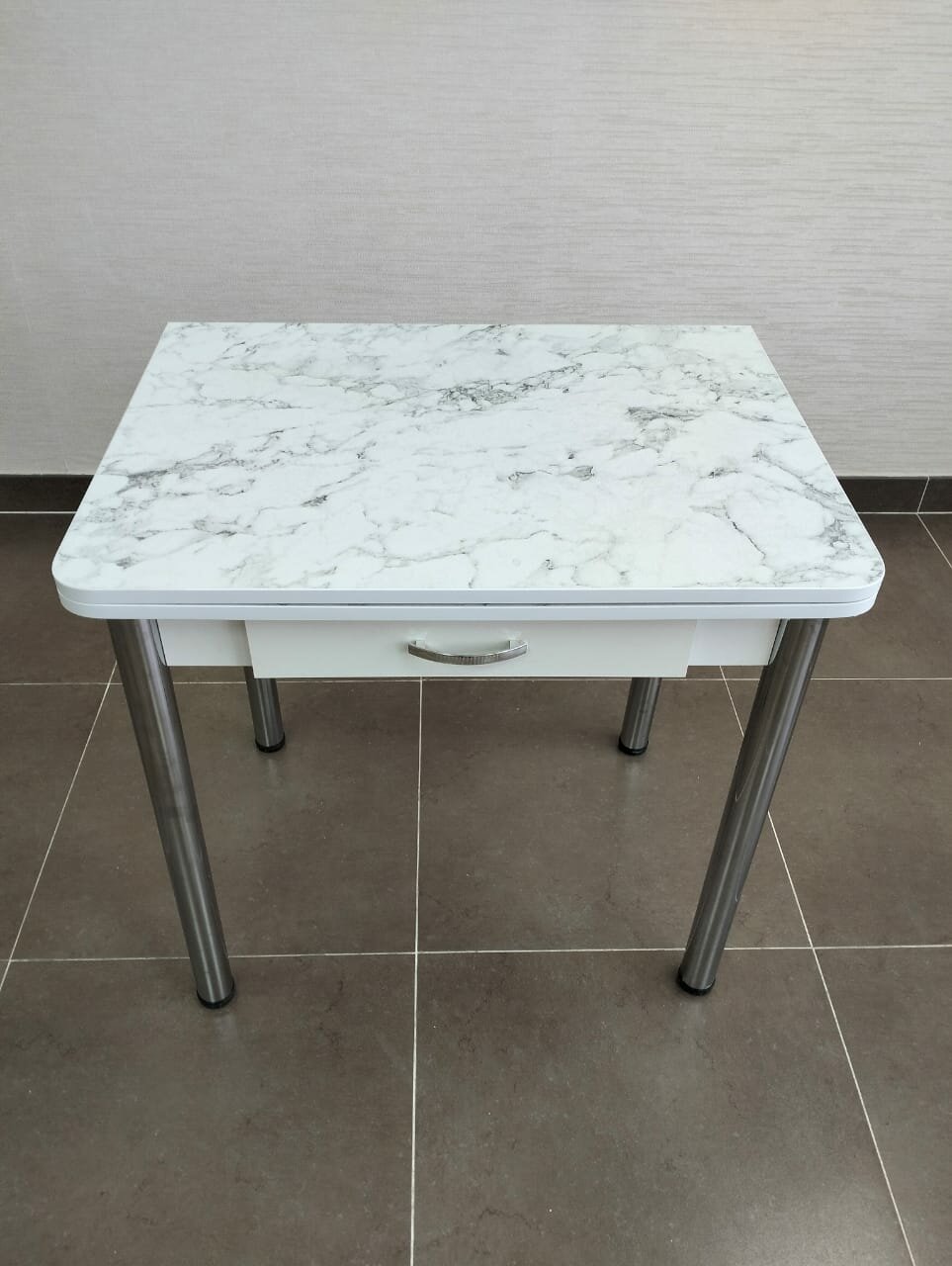 фото Стол раскладной Ломберный с ящиком, Кухонный, 80*60*75 см, пластик HPL, мрамор
