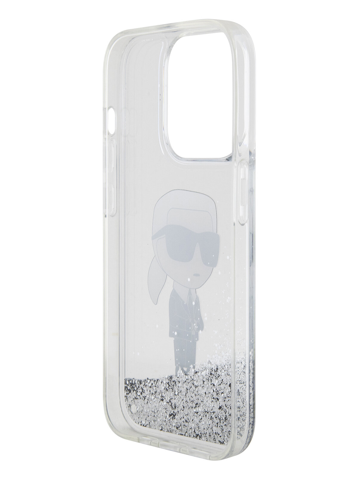 Lagerfeld для iPhone 15 Pro чехол Liquid Glitter NFT Karl head Hard Silver