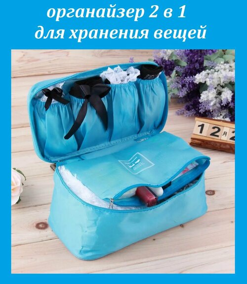 Органайзер 2 в 1 Morento для хранения вещей в чемодане / Сумочки для нижнего белья, носков, аксессуаров голубые