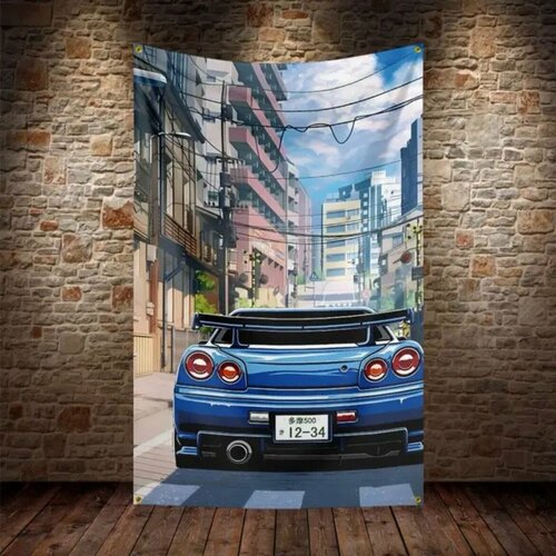 Флаг плакат баннер JDM Nissan Skyline GTR R34 Ниссан Скайлайн ГТР