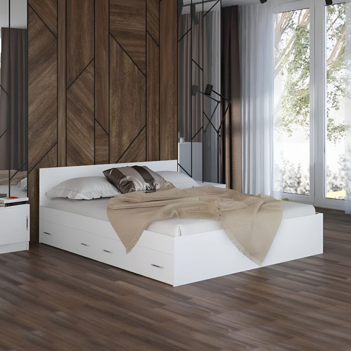 фото Кровать 1200 белая с ящиками Стандарт