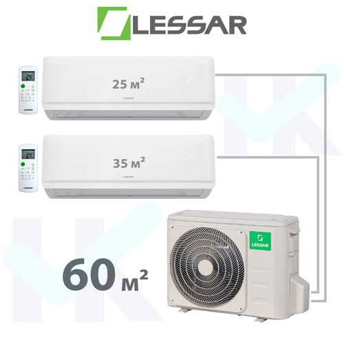 LESSAR серии eMagic на 2 комнаты (25 м2 + 35 м2) с наружным блоком 60 м2 , Постоянная работа