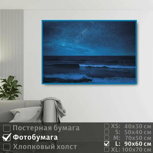 фото Постер на фотобумаге звездное небо над океаном 90х60 см полицентр